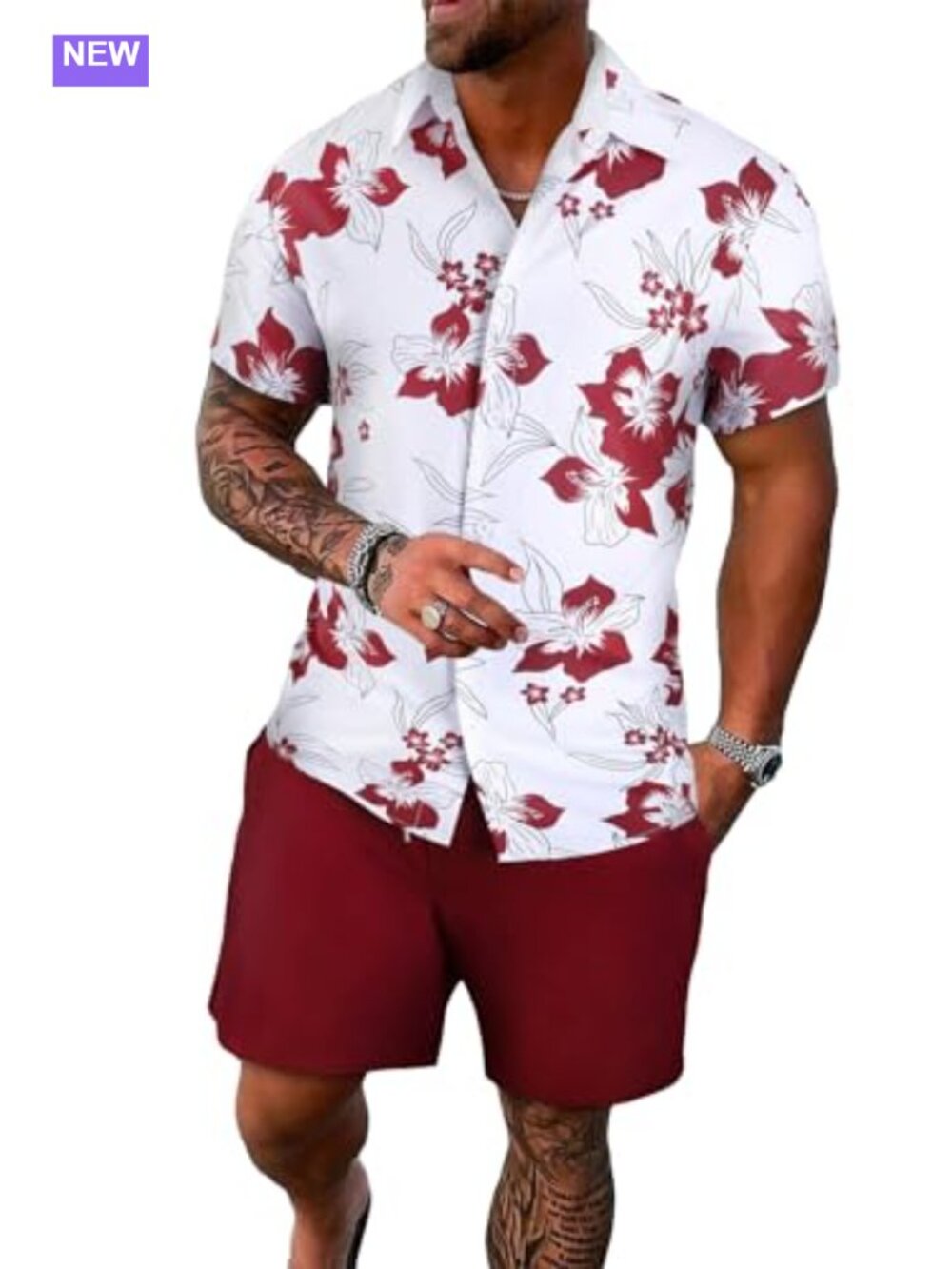 Men's 2-Piece Floral Print Short Sleeve Button Down Short Set Casual Vacation
